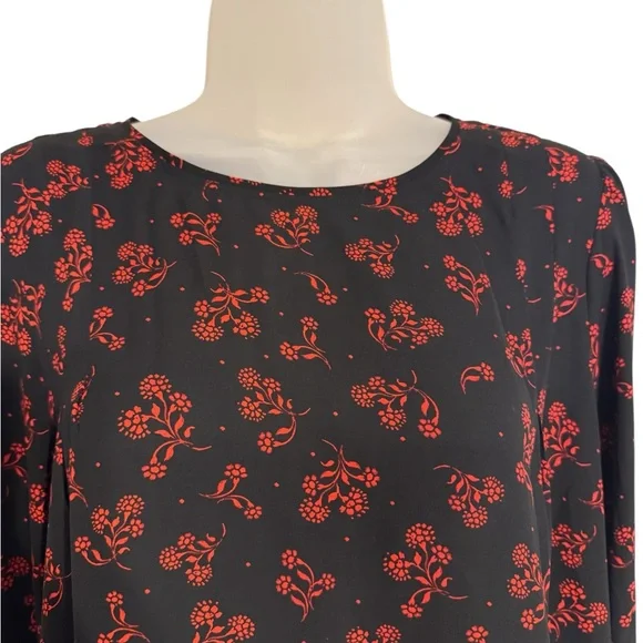 ANN TAYLOR LOFT Black Blouse w/ Red Floral Pattern   MEDIUM   #6 - Picture 2 of 9